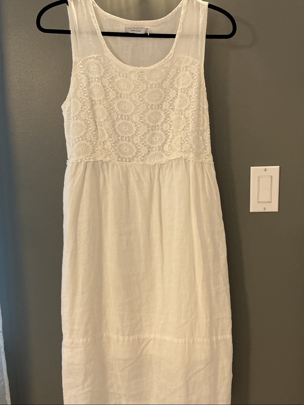 Nice Sleeveless White Lace Bodice linen dress (M)